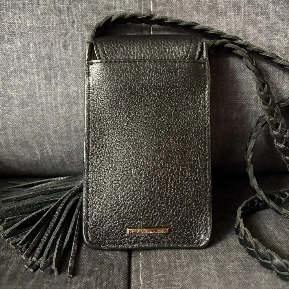 Rebecca Minkoff Isobel Black Pebbled Leather Phone Crossbody Bag